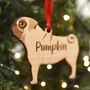 Personalised Pug Dog Wooden Tree Decoration, thumbnail 3 of 6