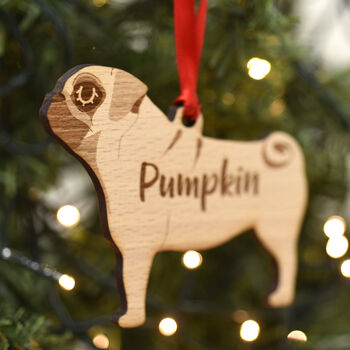Personalised Pug Dog Wooden Tree Decoration, 3 of 6