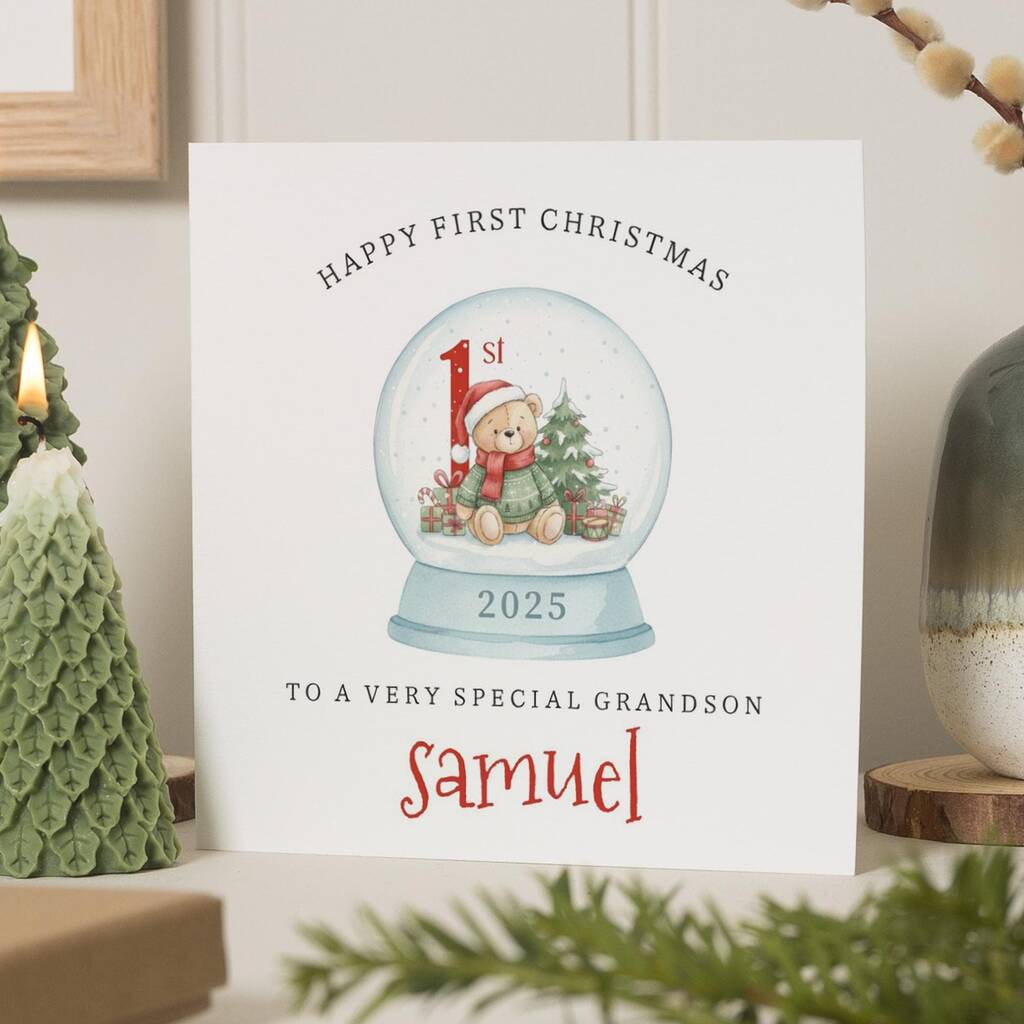 Personalised First Christmas Card For Grandson Bear, 1 of 7