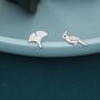 Sterling Silver Parrot And Ginkgo Leaf Stud Earrings, thumbnail 3 of 8