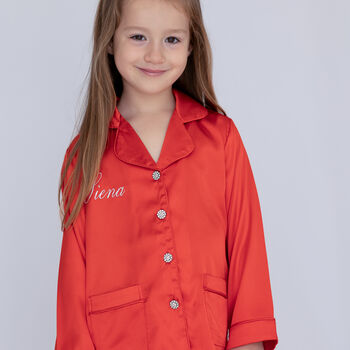 Matching Personalised Mum And Daughter Red Christmas Silky Pyjama Set, 8 of 12