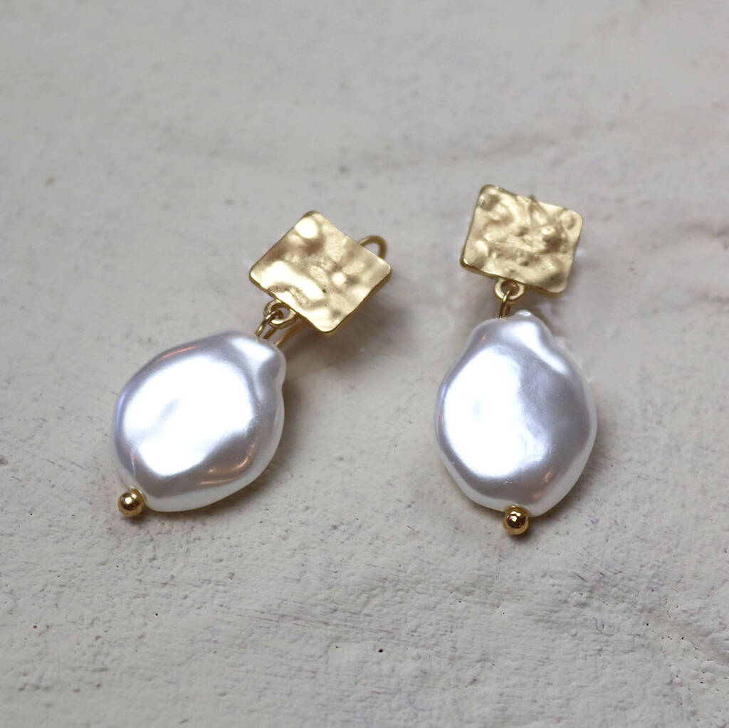 Square Pearl Pendant Earrings By Sun and Day | notonthehighstreet.com