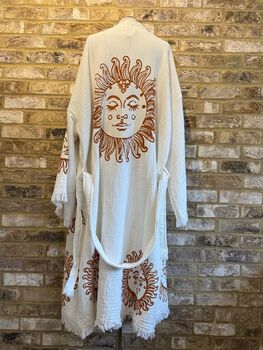 Long Organic Cotton Robe: White With Terracotta Sun, 3 of 3