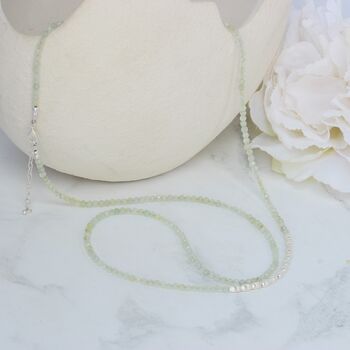 Pale Green Prehnite Long Beaded Necklace With Sterling Silver, 7 of 9
