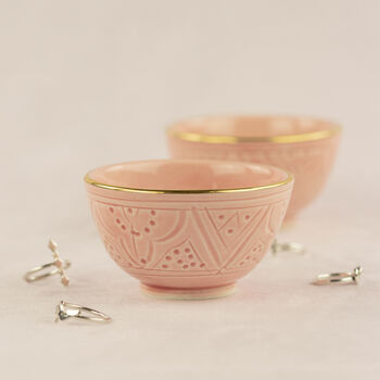 Moroccan Gold Rim Pink Ceramic Ring Dish, 2 of 4