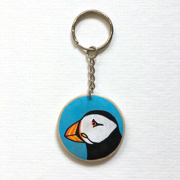 Puffin Wooden Keyring. Hand Painted, 3 of 3