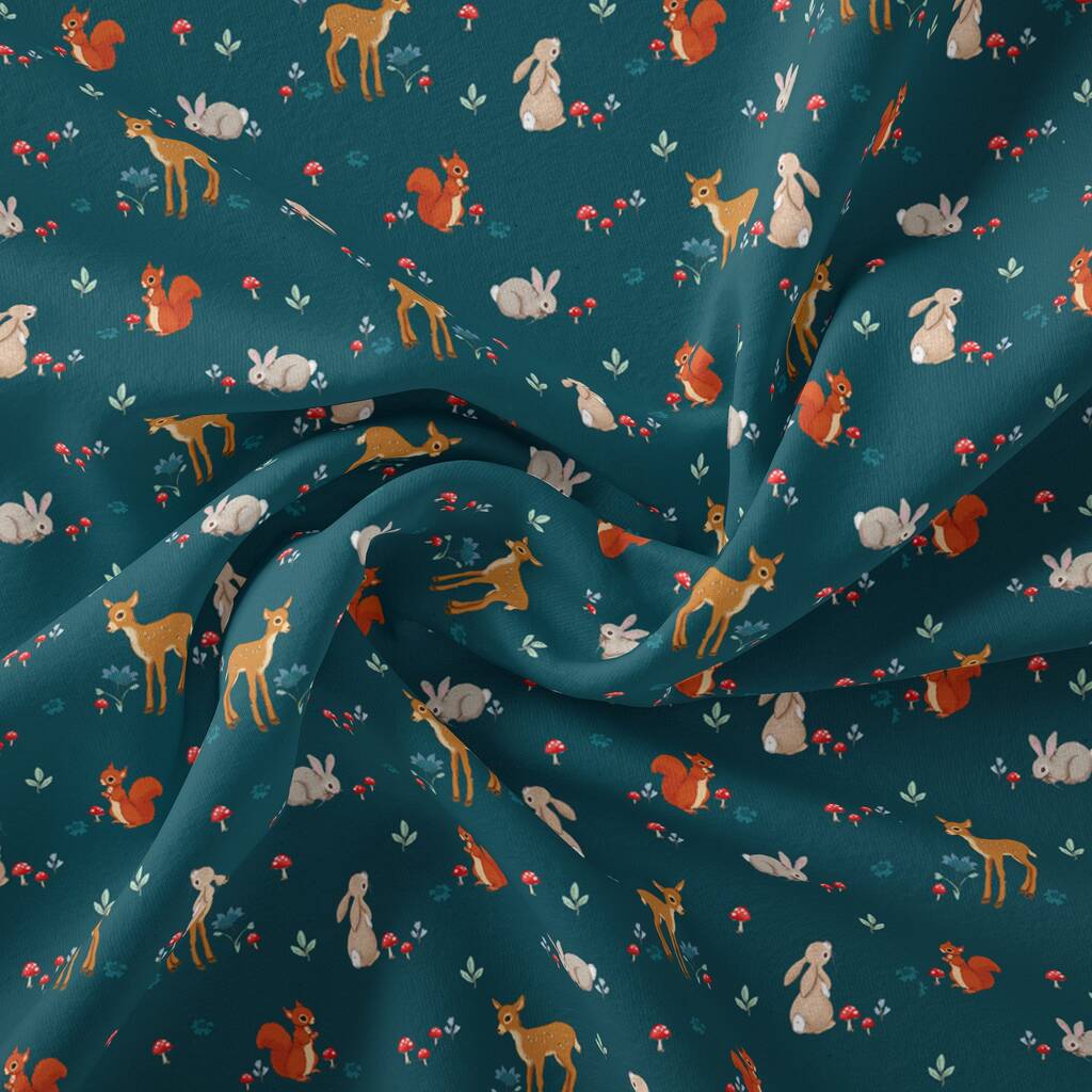 Forest Friends Teal Organic Cotton Fabric, 1 of 2