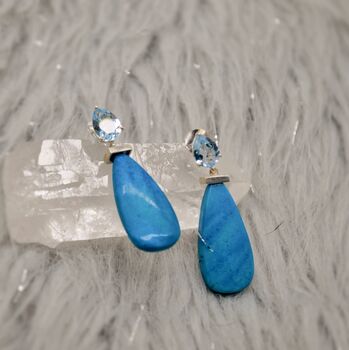 Dainty Blue Topaz And Howlite Earrings, 9 of 10