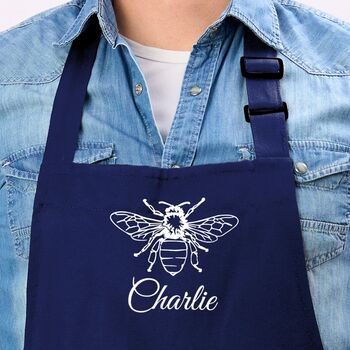 Personalised Bee Apron In Navy Blue, 2 of 5