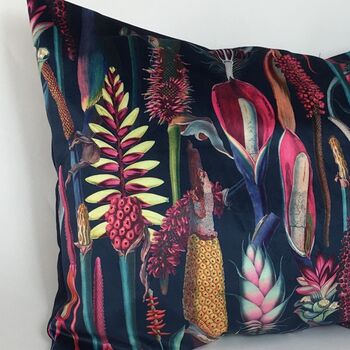Velvet Navy Rectangular Tropical Plants Cushion Cover, 2 of 5