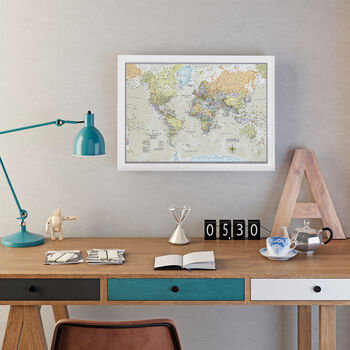 Framed Push Pin Classic World Map – Travel Tracker Canvas Pinboard, 11 of 12
