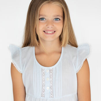 Girl's Blue Lace And Pintuck Pyjamas, 3 of 7