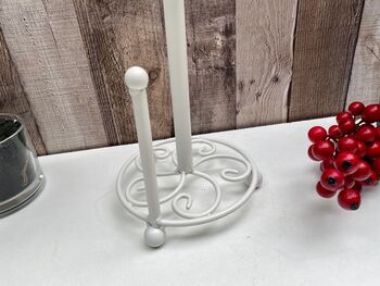 White Iron Cockerel Kitchen Roll Holder Stand, 5 of 8