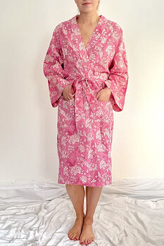 Wrap Kimono In Pink Botanic Block Print, 2 of 5