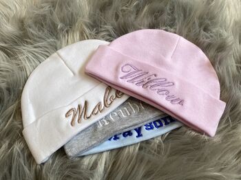 Personalised Embroidered Newborn Baby Hat, 8 of 10