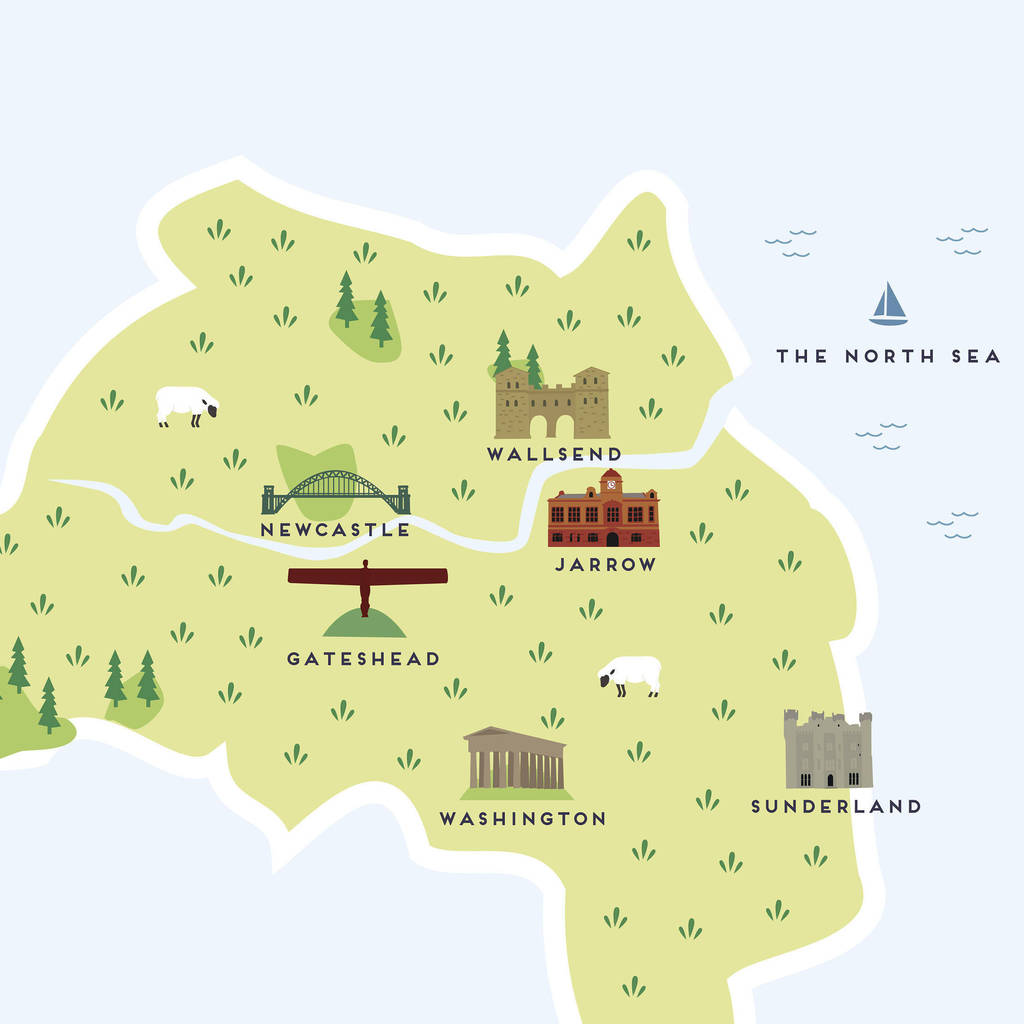 Map Of Tyne And Wear Print By Pepper Pot Studios  notonthehighstreet.com