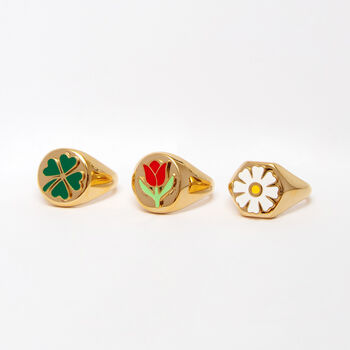 Signet Ring With Cute White Enamel Daisy Flower, 3 of 4