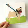 Pug Dog Greetings Card, thumbnail 2 of 5