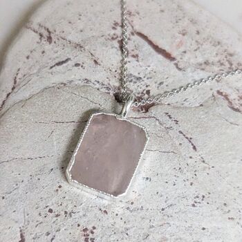 The Rectangle Rose Quartz Necklace, Silver, 5 of 8