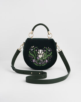 Badger Embroidered Green Top Handle Saddle Bag, 4 of 8