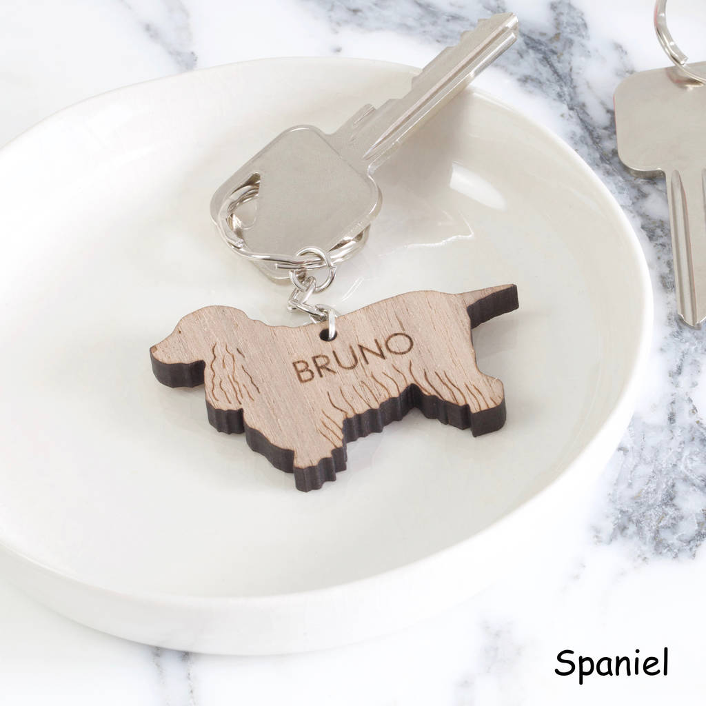 Personalised Wooden Dog Keyring By Lisa Angel