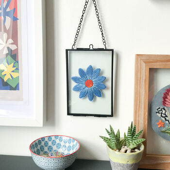 Flower Power Blue Daisy Embroidery Framed Artwork, 5 of 6