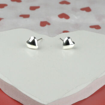 Puffed Heart Stud Earrings In Sterling Silver, 2 of 5
