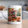 Personalised Autumn Mouse Playing In Leaves Gift Mug, thumbnail 1 of 2