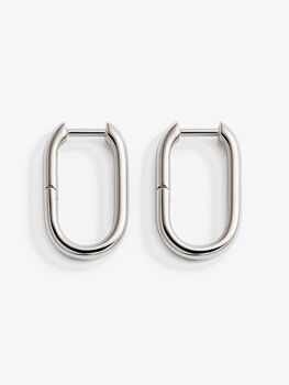 Women's Sterling Silver Oval Hoop Earrings, 3 of 7