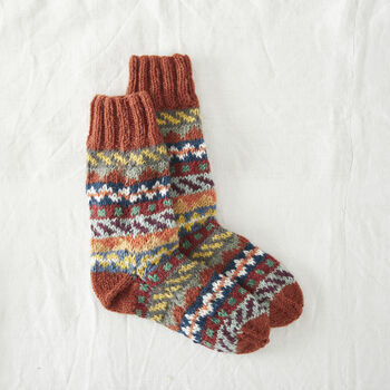 Fair Trade Unisex Nordic Knit Socks Eco Waste Wool, 5 of 12
