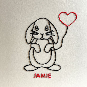 'Lop Rabbit And Heart' Hand Embroidered Card, 3 of 5