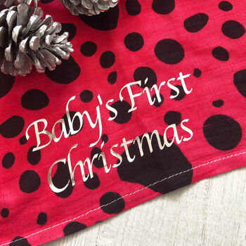 Personalised First Christmas Red Print Baby Xl Muslin, 4 of 5