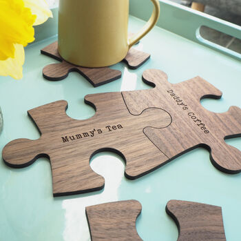 Personalised Walnut Jigsaw Piece Coasters, 2 of 6