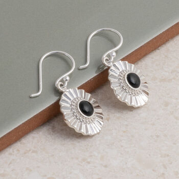Sterling Silver Gemstone Sun Disc Dangly Earrings, 5 of 9