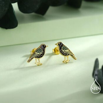 Starling Bird Stud Earrings In Sterling Silver, 7 of 12