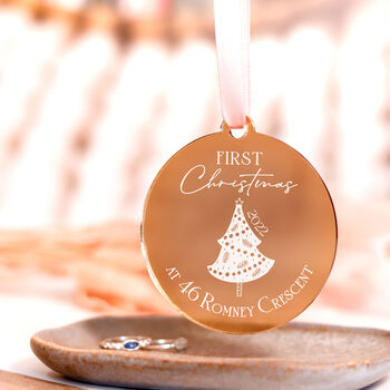 Our First Home Personalised Gold Christmas Bauble, 7 of 7