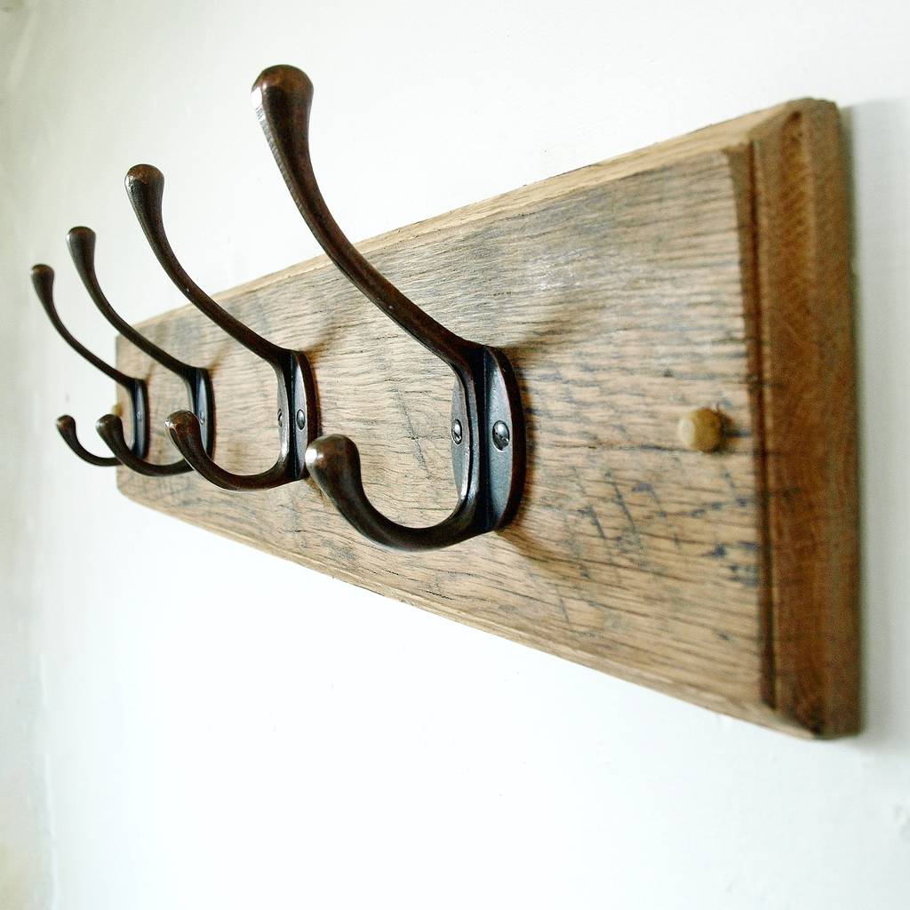 Antique Oak Coat Rack With Iron Hooks By Seagirl and Magpie
