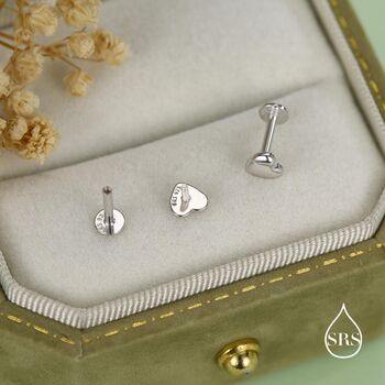 Sterling Silver 5mm Heart 16 G Flat Back Stud Earrings, 7 of 11