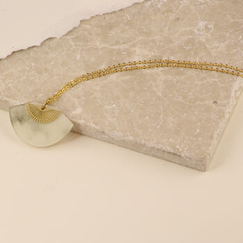 White Marble And Brass Fan Art Deco Acrylic Necklace, 2 of 6
