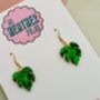 Green Glitter Monstera Leaf Resin Earrings / Crazy Plant Lady Gift / Tropical Leaf Statement Earrings, thumbnail 2 of 5
