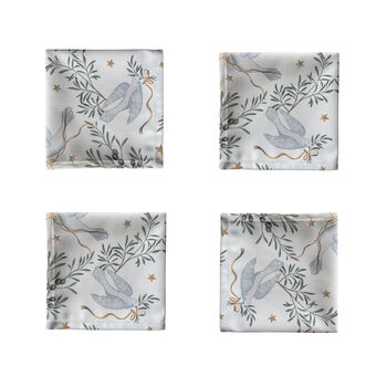 Luxury Heavy Linen Feel Napkin Sets Christmas Doves Of Peace, 4 of 5