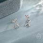 Sterling Silver Pink Ribbon Stud Earrings, thumbnail 2 of 12