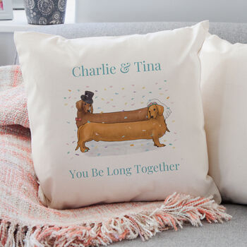 Sausage Dogs Personalised Wedding Cushion Gift, 2 of 2