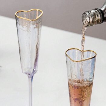Pair Of Heart Gold Rim Champagne Glasses, 2 of 6