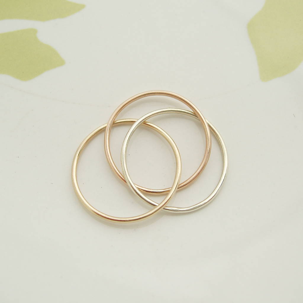Skinny Solid Gold Three Colours Trinity Ring, 1 of 4