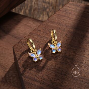Sterling Silver Moonstone Butterfly Huggie Hoops, 2 of 10