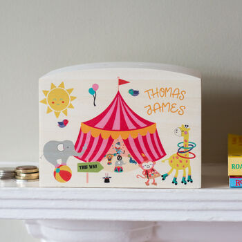 Personalised Circus Themed Money Pot Piggy Bank, 2 of 12