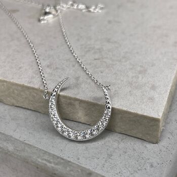 Sterling Silver Sparkly Crescent Moon Necklace, 2 of 8