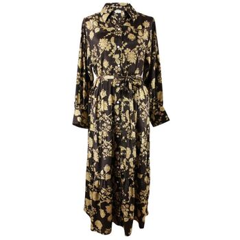 'Mika' Rich Brown And Gold Floral Print Long Tiered Dress, 6 of 6
