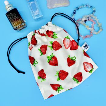 Garden Strawberries Cotton Drawstring Gift Pouch Bag, 2 of 3